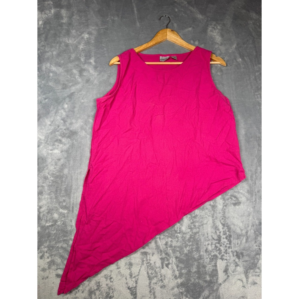 Chico's Tank Top Womens 2 Fuchsia Pink Wide Strap Asymmetrical Diagonal Hem Slit